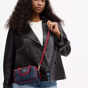 Satchel Crossbody Bag In Signature Canvas Denim/Bold Red CW197